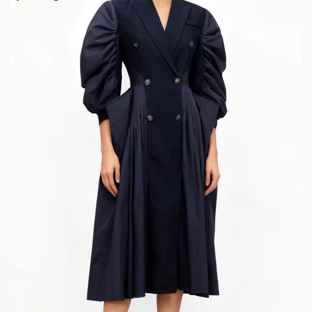 New $389 Donna Quinn Navy Blue Double-Breasted Trench Coat
